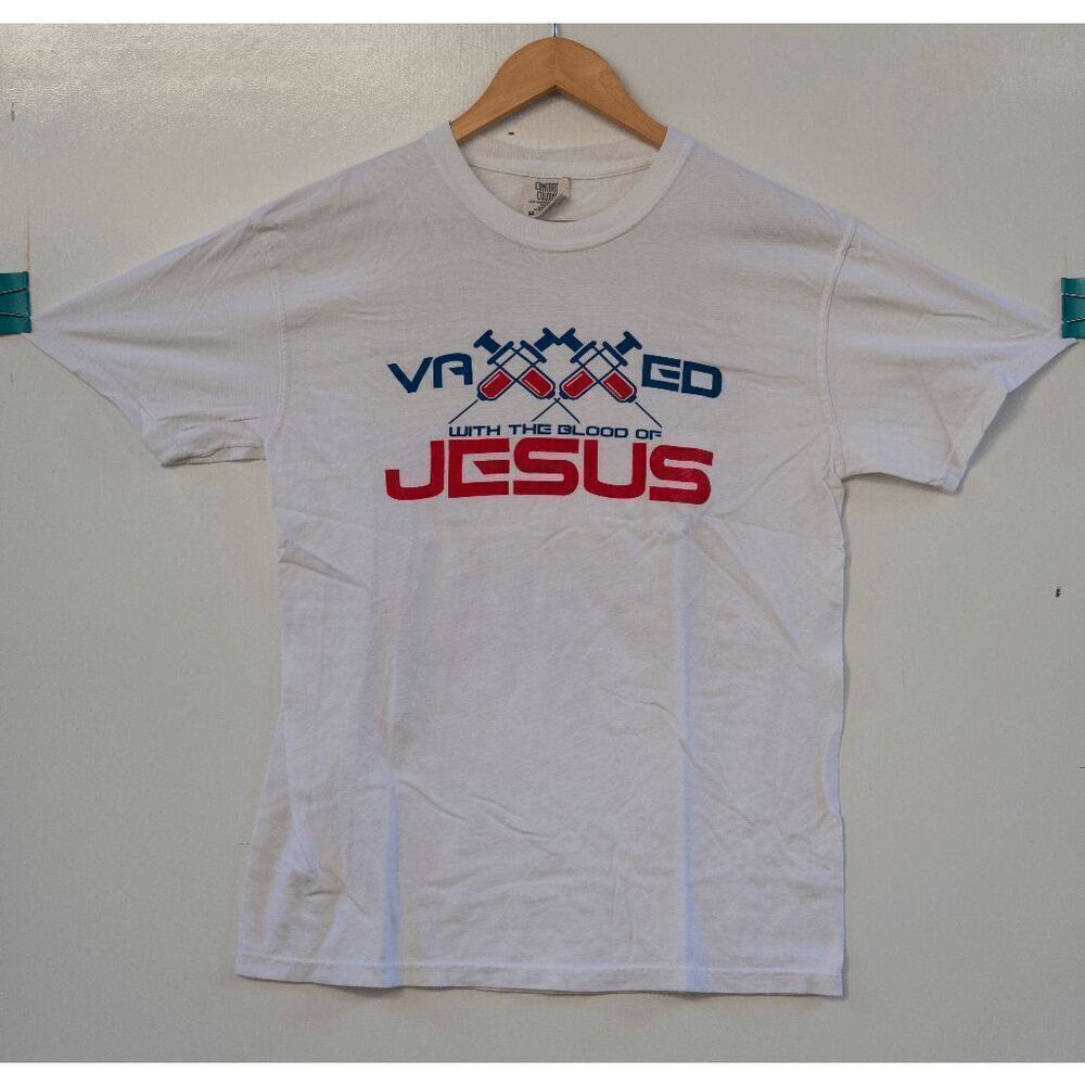 Vaxxed With Nothing But‎ The Blood of Jesus T-Shirt White Size M